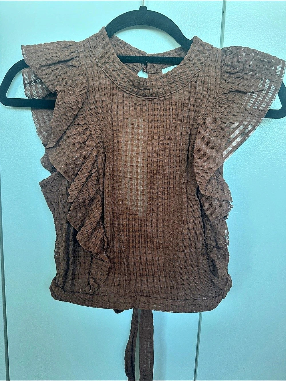maeve Brown Textured Ruffle Top Size Medium